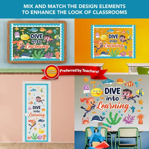 Miniatura 6 de Decorably Juego de 69 tableros de anuncios inspiradores con bordes para bucear en el aprendizaje, cartulina laminada brillante para decoración