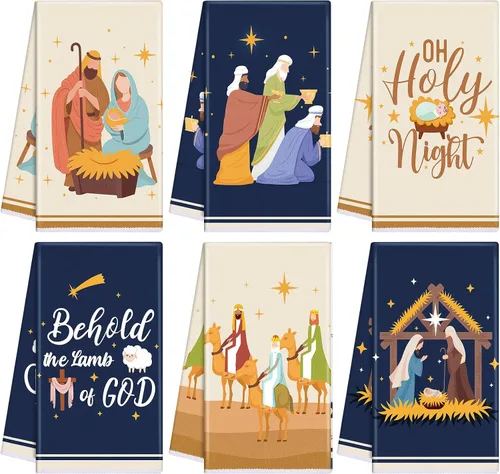 Miniatura 10 de FuWeave 6 piezas de toallas de cocina de Navidad para granja, toallas de mano de invierno 21.26 x 14.17 pulgadas, toallas de cocina absorbentes