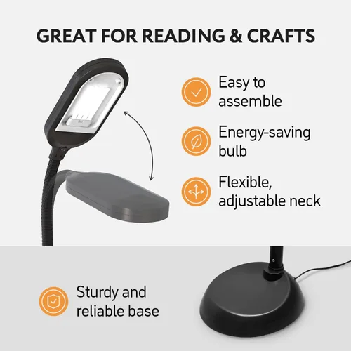 Miniatura 3 de Kenley - Lámpara de pie de luz natural - Luz de pie para leer, manualidades, coser - Pico ajustable - Lámparas de tarea para sala de estar, Negro