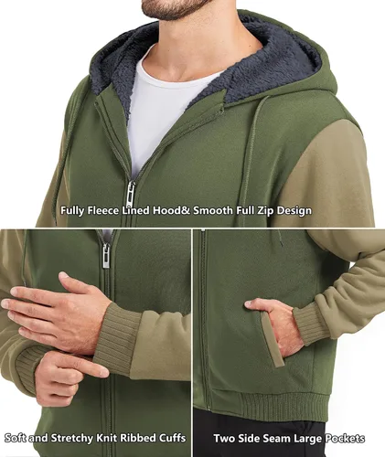 Miniatura 85 de GEEK LIGHTING Sudadera con capucha y cremallera para hombre, forro polar, chaqueta gruesa con capucha para invierno, cálida sudadera atlética