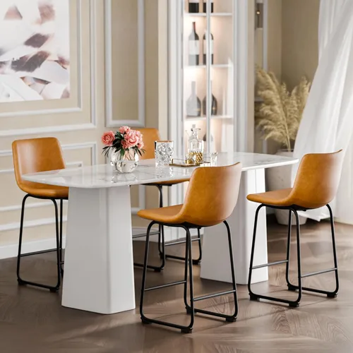 Miniatura 44 de YaFiti - Juego de 2 sillas de comedor de 18 pulgadas, sillas modernas tapizadas para comedor con cojines de piel sintética y patas de metal, silla