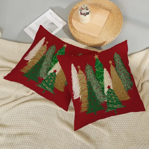 Miniatura 3 de Juego de 2 fundas de almohada de Navidad de 18 x 18 pulgadas, decoración de árbol de Navidad, fundas de almohada decorativas de invierno