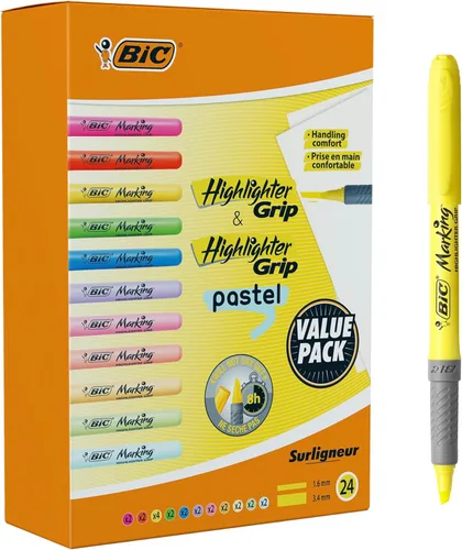 BIC Empuñadura de resaltador y empuñadura de resaltador, color pastel, paquete de 24 Colores pastel surtidos
