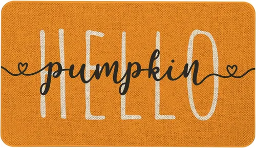 Mloabuc Felpudo decorativo de otoño naranja con texto divertido de calabaza de bienvenida, tapete para interiores, decoración creativa de temporada