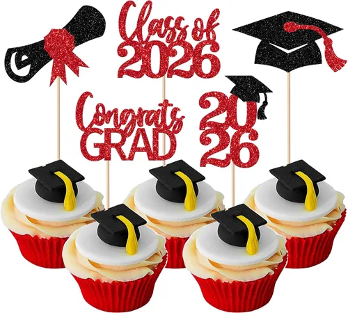 Miniatura 33 de Paquete de 24 adornos para cupcakes de clase 2025 con purpurina 2025 para diploma de graduación 2025 para cupcakes temáticos de graduación 2025