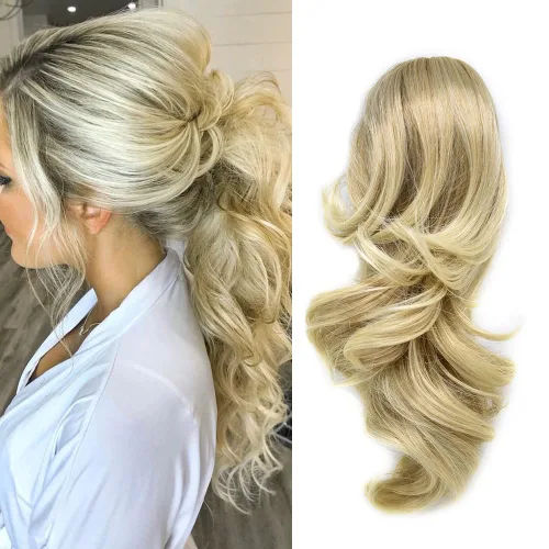 Miniatura 36 de Natural Mujeres Onduladas Chic Garra Pinza Pinza Cola de Caballo Coqueto Capa Extensión de Pelo 14" Rizado Fibra de Alta Temperatura Extensión de 1#