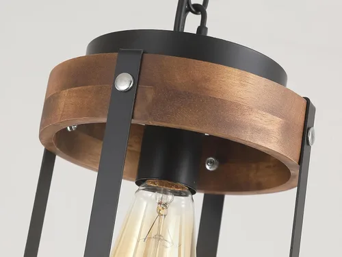 Miniatura 6 de Lámpara colgante de madera rústica de granja con cadena ajustable de una sola luz de madera de roble y farol de metal, iluminación colgante pequeña