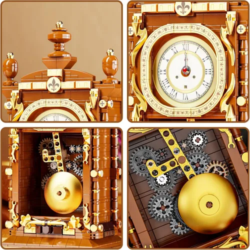 Miniatura 3 de HJPLPXH Juego de bloques de construcción de reloj de péndulo retro, un juguete con función de reloj real y péndulo mecánico vinculado, el mejor