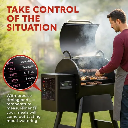Miniatura 2 de Imán de temperatura de carne extra grande y guía para ahumador de barbacoa - 8.5" x 11" - Accesorios para ahumador y parrilla de pellets - Madera