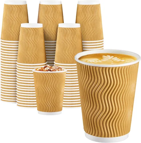 Miniatura 10 de SIUQ Tazas de café de 8 onzas – Paquete de 150 vasos de papel desechables aislados de 8 onzas, tazas de pared onduladas corrugadas para bebidas