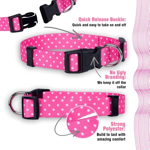 Miniatura 4 de Native Pup Collar de perro con lunares, ajustable para perros pequeños, medianos y grandes, tela bonita para niños y niñas Rosado