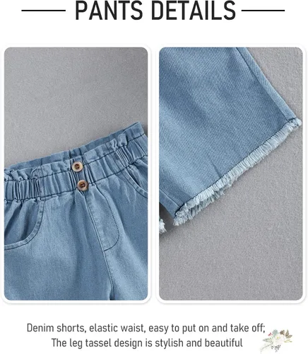 Miniatura 4 de SEYOUAG Ropa para niñas pequeñas, conjunto de pantalones cortos de algodón, casual, abrigo de mezclilla, 2 piezas