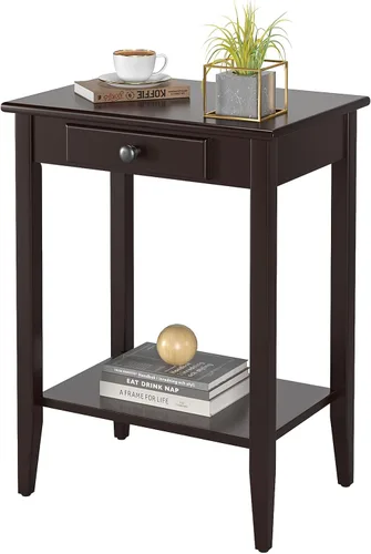 Miniatura 10 de IDEALHOUSE Mesa auxiliar para sala de estar, mesa auxiliar pequeña con estantes de almacenamiento de 2 niveles, mesas de noche redondas, mesa blanco