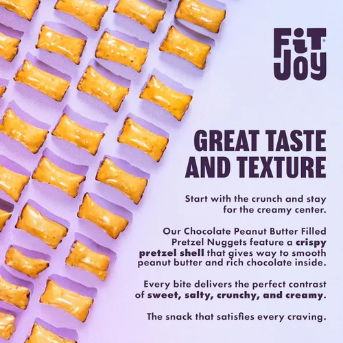 Miniatura 5 de FitJoy Nuggets de pretzel rellenos de mantequilla de maní con chocolate, sin cereales, lácteos y gluten, crujientes con mantequilla de maní cremosa