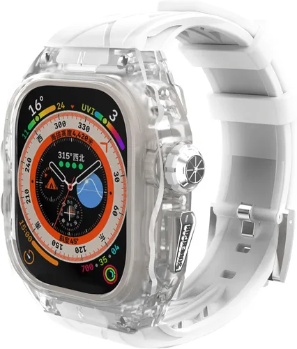Miniatura 9 de Estuche de lujo translúcido para Apple Watch Ultra 1/2 de 49 mm, estuche resistente y ligero completamente envuelto con correa, correa de silicona