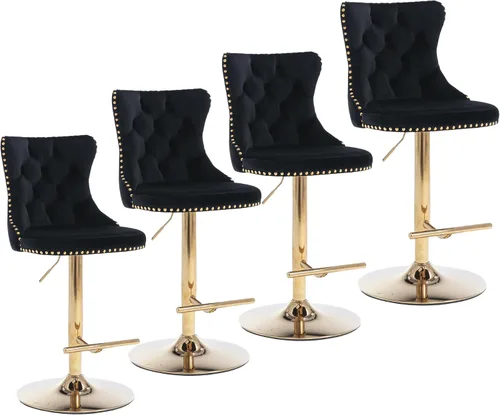 Miniatura 35 de Aoowow Juego de 2 taburetes de bar giratorios ajustables con respaldo de terciopelo copetudo, sillas de bar modernas tapizadas con cabeza de clavo