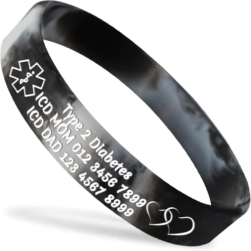 Miniatura 20 de Pulseras de silicona de alerta médica personalizadas, pulseras de identificación médica, pulseras de emergencia deportivas personalizadas para Blanco