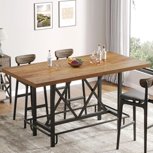 Miniatura 9 de Tribesigns Mesa de Bar, Mesa de Pub Industrial de Altura de Mostrador con Reposapiés de Metal, Mesa de Comedor de Cocina de Madera Rectangular de 63
