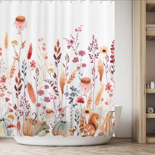 Miniatura 5 de Funnytree Cortina de ducha de 72 x 72 pulgadas con diseño de flores de otoño rústicas, hojas bohemias, acuarela floral, para decoración de baño