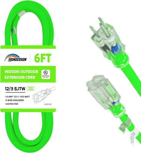 Miniatura 32 de Cable de extensión para interiores y exteriores, resistente a la intemperie con extremo iluminado, certificación UL, calibre 12, 20 pies, color Azul