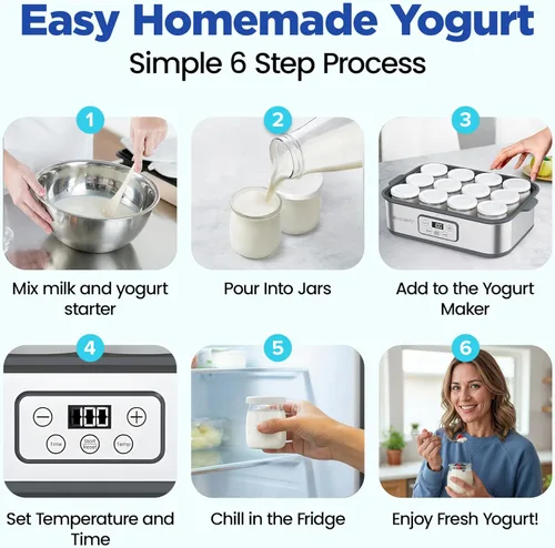 Miniatura 10 de Ultimate Probiotic Yogurt Maker XL, control de tiempo y temperatura ajustable, 50% más de capacidad con 12 frascos de yogur de 6 onzas, hace