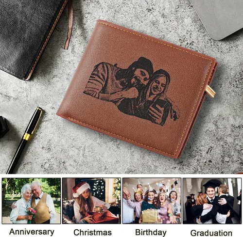 Miniatura 6 de awofer Cartera grabada personalizada con fotos para hombres, regalos personalizados para marido, papá, hijo