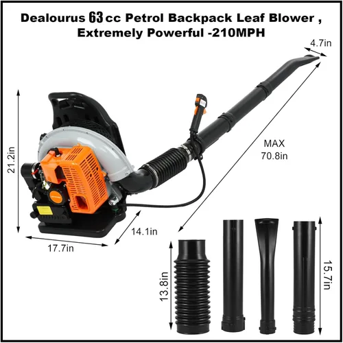 Miniatura 2 de Soplador de hojas de mochila, 63CC 665 CFM 3HP Motor de 2 tiempos soplador de hojas de gas, soplador de hojas de gas de alta resistencia, soplador