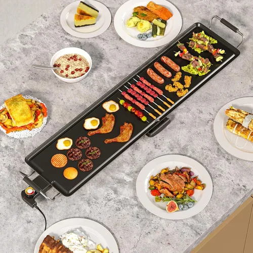 Miniatura 2 de LDAILY Plancha Eléctrica Antiadherente Extra Grande de 39.5'', Parrilla Teppanyaki BBQ con 4 Temperaturas Ajustables, Calentamiento Uniforme y Asas