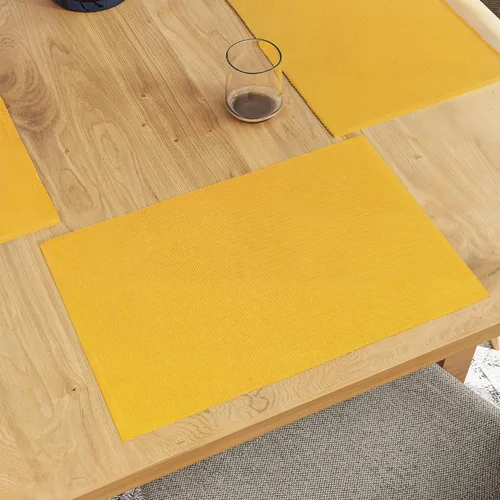Miniatura 24 de Encasa XO Juego de 6 manteles individuales de comedor, color amarillo escalera, tapete de mesa de algodón acanalado fino, tamaño 18 x 13 pulgadas