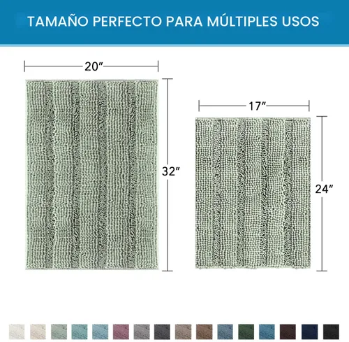 Miniatura 2 de H.VERSAILTEX Juego de 2 tapetes de baño, de felpilla, extragruesos, diseño a rayas,tupidos, antideslizantes