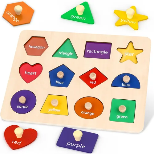 Jumlys Juguetes Montessori para niños pequeños de 1, 2, 3 años, rompecabezas de madera con formas educativas para bebés de 12-18-24 meses, juguetes