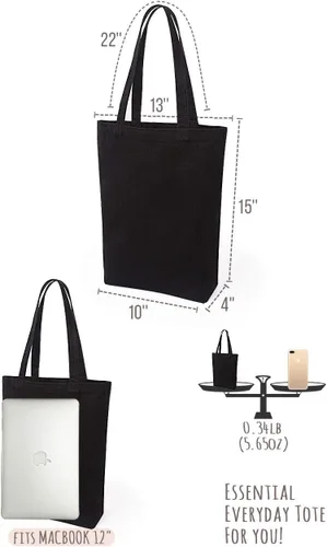 Miniatura 3 de Lily Queen - Bolsa de lona natural reutilizable para compras, Negro - Paquete de 12