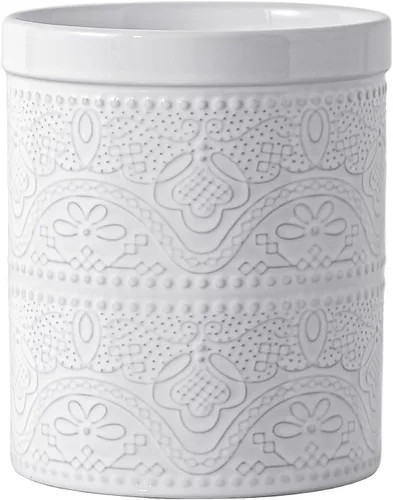 Miniatura 10 de FUN ELEMENTS Soporte para utensilios de cocina, 7.2" Recipiente para utensilios súper grande pesado y estable de cerámica con relieve de encaje