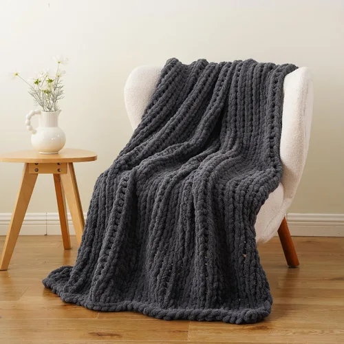 Miniatura 14 de Battilo - Manta de punto grueso de cachemira beige y crema, manta suave y gruesa de chenilla, manta de crochet de punto trenzado hecha a mano