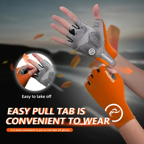 Miniatura 6 de Guantes de ciclismo para hombres y mujeres, guantes de ciclismo sin dedos, antideslizantes, 0.197 in, acolchados, absorben los golpes, transpirables