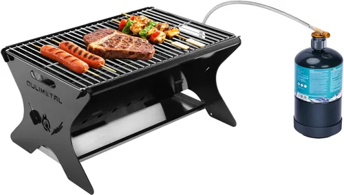 Miniatura 9 de Parrilla de camping portátil 3 en 1, barbacoa de gas de carbón plegable y hoguera con placa extraíble y bolsa de transporte, para mochileros, patio