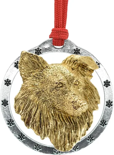 Miniatura 33 de Adorno navideño para colgar en la cabeza de collie con borde de peltre antiguo hecho a mano para decorar coronas y árboles de Navidad del hogar