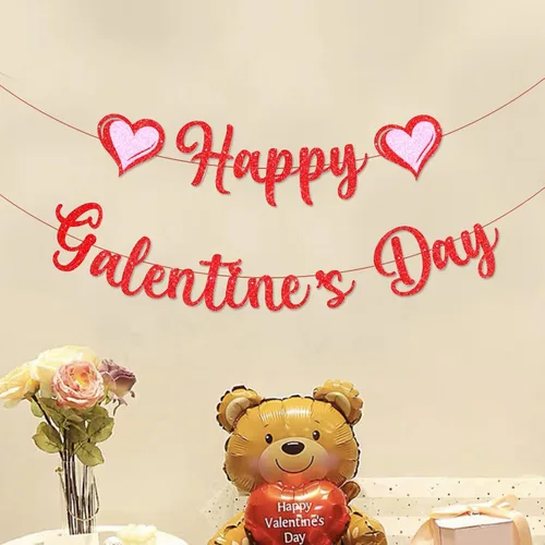 Miniatura 6 de Cartel de Feliz Día de Galentinos con purpurina roja, decoraciones de papel de fieltro, guirnalda de corazón, accesorios de fotos para decoración