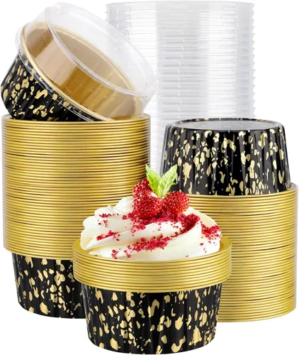 Miniatura 16 de EUSOAR Moldes de aluminio para magdalenas de varios colores, moldes de aluminio de 5 onzas para hornear, recipientes de postre con tapas, tazas de 5