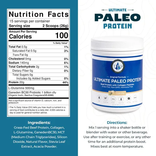 Miniatura 2 de Ultimate Paleo Protein Polvo Proteína de carne de res alimentada con pasto prémium con péptidos de colágeno Apto para paleo, sin gluten, apto