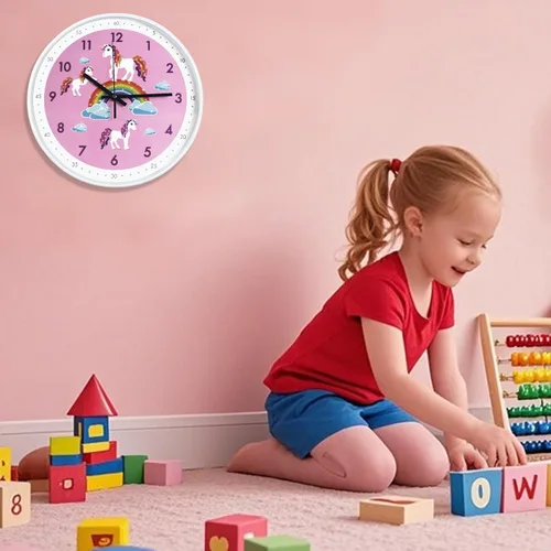 Miniatura 7 de Reloj de pared rosa, silencioso, sin tictac, decoración infantil, relojes silenciosos para habitación de niños, oficina, escuela, dormitorio