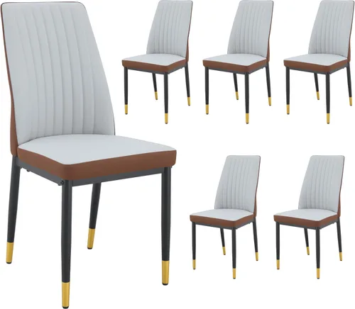 Miniatura 29 de Sillas de Metal Negro, Juego de 4 Sillas de Comedor Modernas con Cuero Sintético PU y Patas Cromadas de Alto Respaldo para Comedor, Cocina, Sala