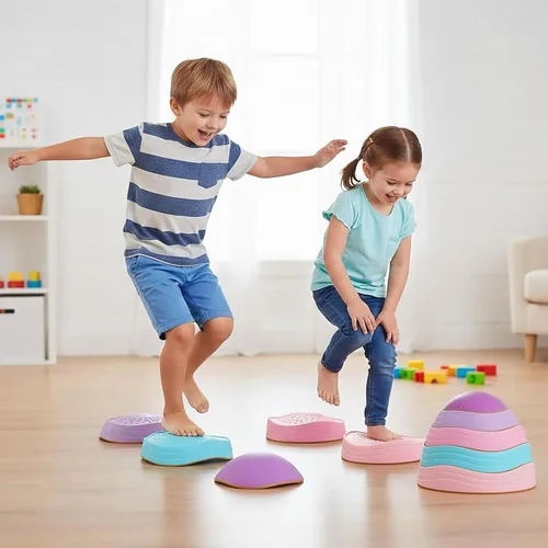 Special Supplies Stepping Stones for Kids, 5 Balance Indoor and Outdoor Blocks Promote Coordination, Balance, Strength, Child Safe Rubber, Non-Slip