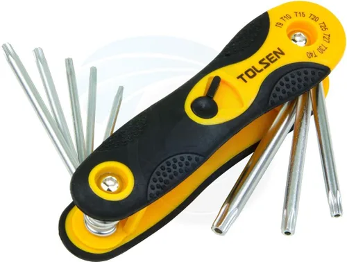 TOLSEN Juego de llaves hexagonales plegables Torx Star T9 T10 T15 T20 T25 T27 T30 y T40