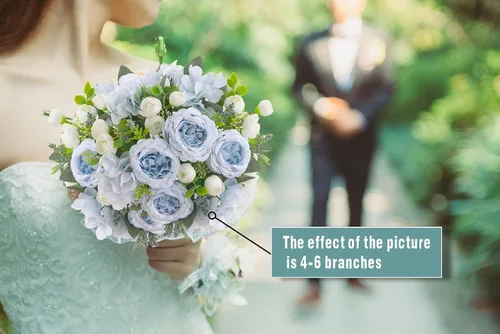 Miniatura 4 de 2 racimos de peonías artificiales, peonías pequeñas de seda azul, arreglos florales de hortensias falsas, centro de mesa, flores sintéticas