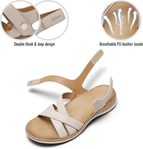 Miniatura 5 de Littleplum Sandalias ortopédicas para mujer con soporte de arco, cómodas sandalias planas, elegantes zapatos ortopédicos de verano para caminar
