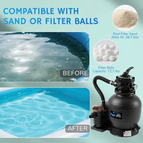 Miniatura 5 de Airthereal AquaMind AM12 Sand Filter Pump for Above Ground Pool, 12" Pool Sand Filter System with Timer, ½ HP Motor, High-Flow 2,642 GPH, 7-Way