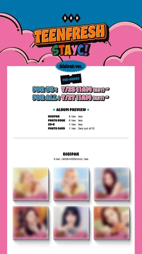 Miniatura 2 de STAYC TEENFRESH 3er Mini álbum Digipack Versión CD+Photobook+Photocard+Tracking Sealed (Digipack Random)