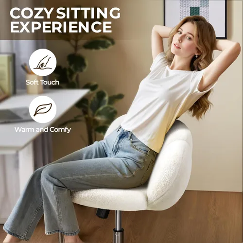 Miniatura 9 de Yaheetech - Silla de escritorio tapizada en bouclé, silla de tocador con forma de nube, silla de oficina en casa ajustable para computadora