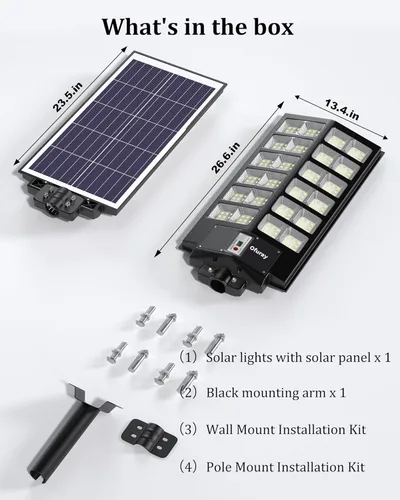 Miniatura 7 de Ofuray Of-9800W Luces solares de calle para exteriores, luces solares de seguridad con control remoto para estacionamiento, 6500K, impermeables